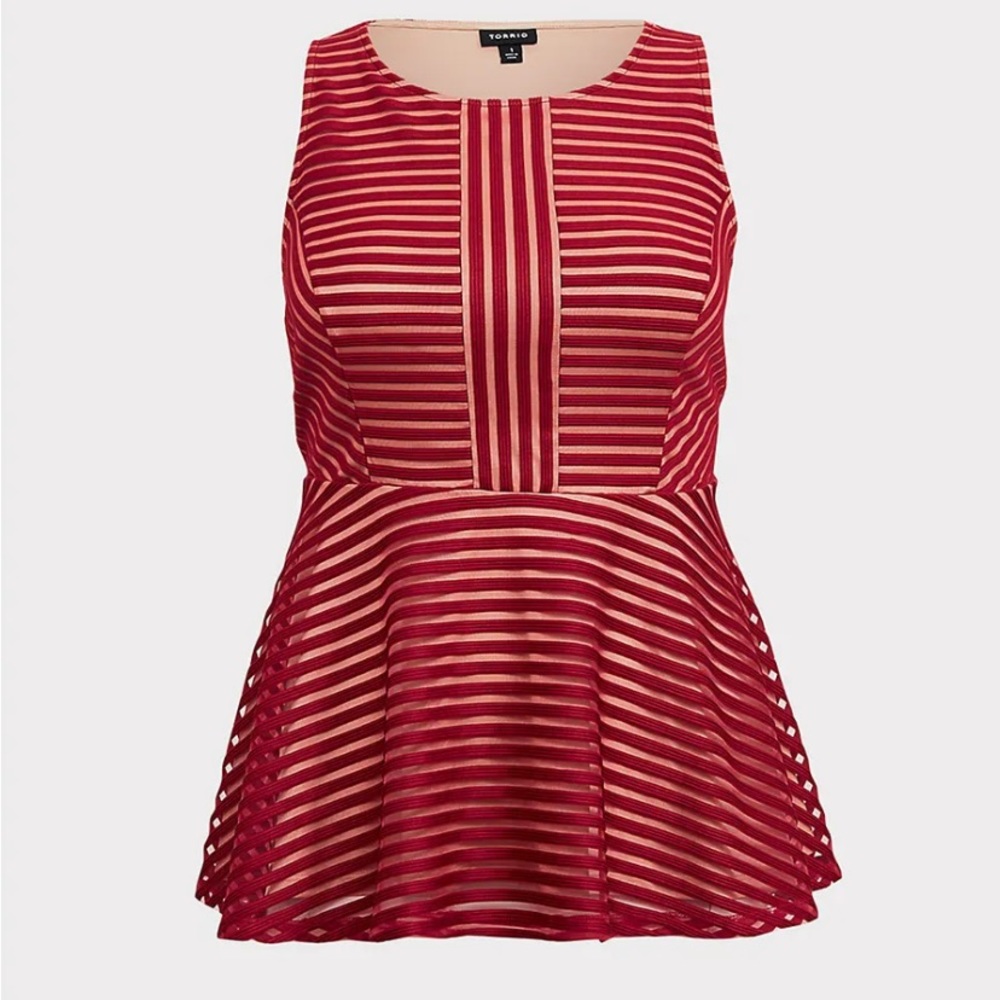 Torrid Shadow Stripe Peplum top Dark Red